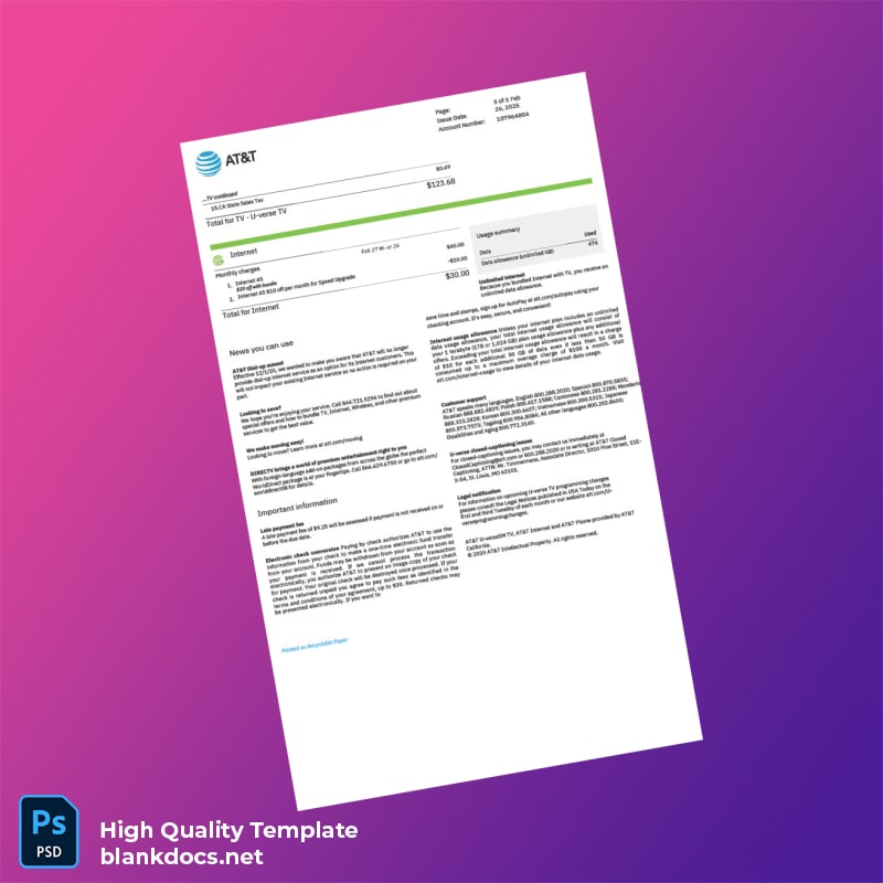AT T Editable Utility Bill Template in Word and PDF formats page 3