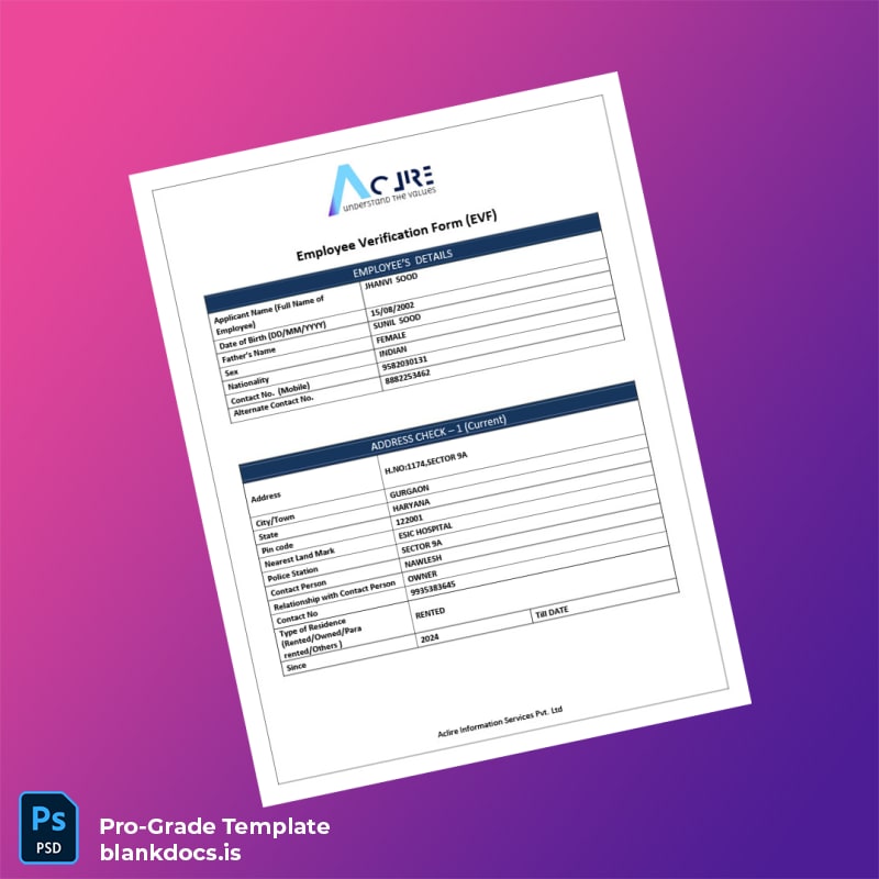 Blank Aclire Information Services Employment Verification Letter Template (Word/PDF) Document Preview - BlankDocs