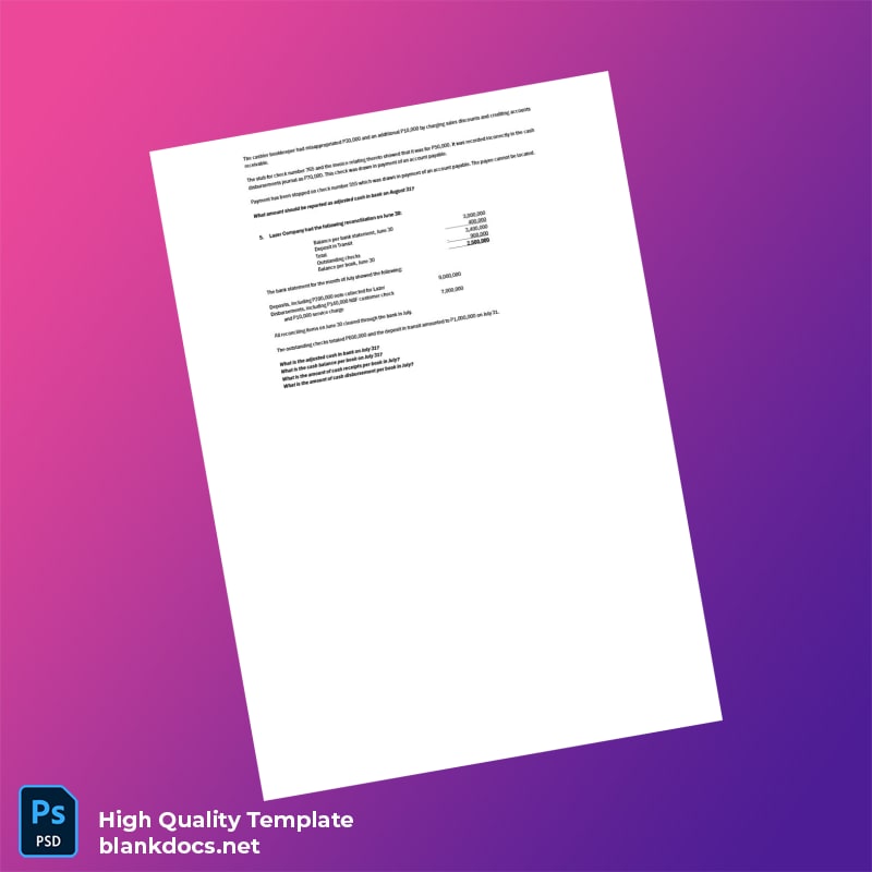 Activity For Bank Recon and Proof of Cash Template in Word and PDF formats page 2