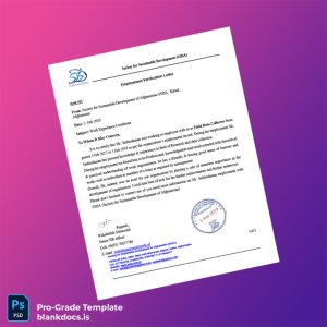 Blank Afghanistan Society for Sustainable Development SSDA Employment Verification Letter Template (Word/PDF) Document Preview - BlankDocs