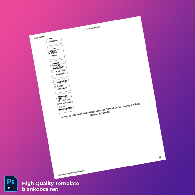 Askari Bank Editable Utility Bill Template in Word and PDF formats page 2