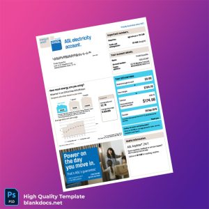 Australia AGL Sales Pty Limited Editable Energy Bill Template in Word and PDF formats