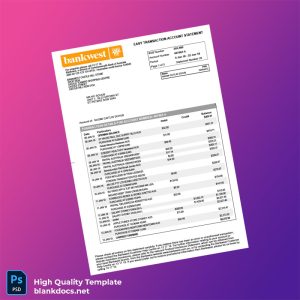 Australia Bankwest Bank Statement Template in Word and PDF formats