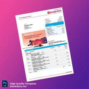 Australia Bendigo Bank Statement Template in Word and PDF formats