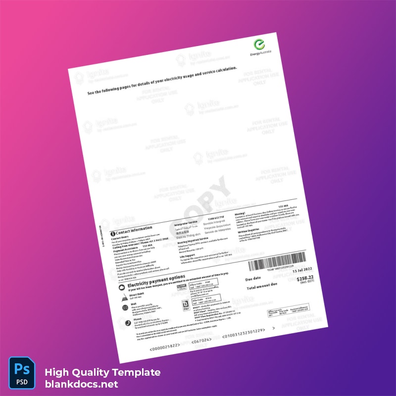 Australia EnergyAustralia Editable Electricity Bill Template in Word and PDF formats page 2