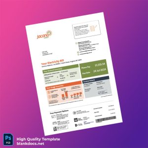 Australia Jacana Energy Editable Electricity Bill Template in Word and PDF formats