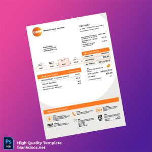 Australia Lumo Energy Editable Electricity Bill Template in Word and PDF formats