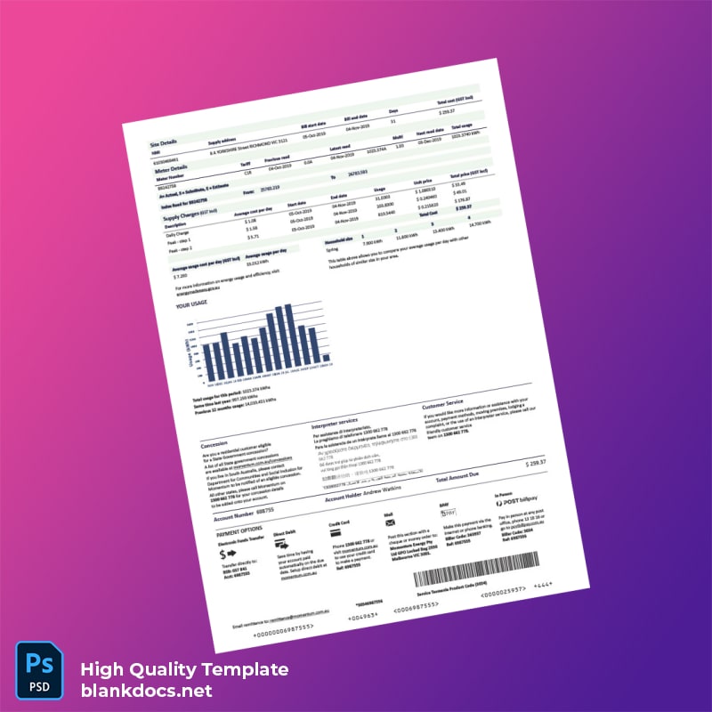 Australia Momentum Energy Editable Electricity Bill Template in Word and PDF formats page 2