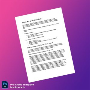 Blank Australia Roads and Maritime Services Short Term Registration Certificate Template (Word/PDF) Document Preview - BlankDocs