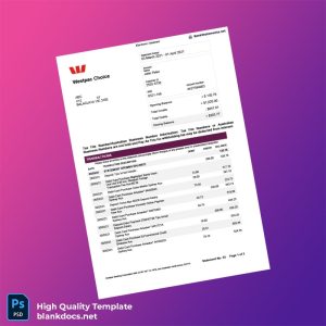 Australia Westpac Bank Statement Template in Word and PDF formats