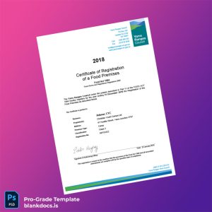 Blank Australia Yarra Ranges Council Certificate of Registration of a Food Premises Template (Word/PDF) Document Preview