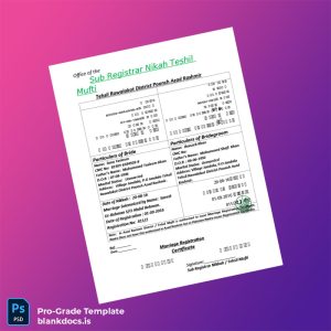 Blank Azad Kashmir Sub Registrar Nikah Teshil Marriage Registration Certificate Template (Word/PDF) Document Preview - BlankDocs