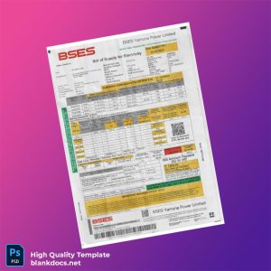 BSES Yamuna Power Limited Editable Electricity Bill Template in Word and PDF formats