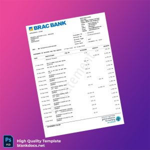 Bangladesh BRAC Bank Statement Template in Word and PDF formats