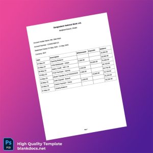 Bangladesh Bangladesh National Bank Bank Statement Template in Word and PDF formats