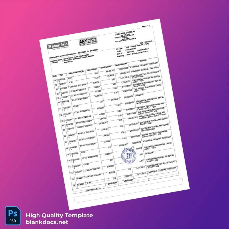 Bangladesh Bank Asia Statement Template in Word and PDF formats page 3