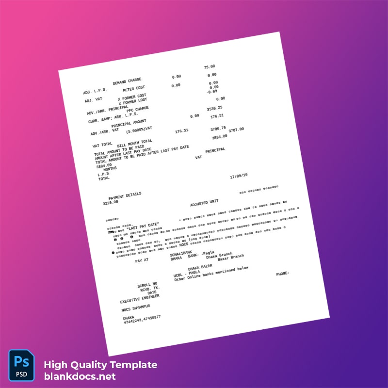 Bangladesh DPDC Editable Electricity Bill Template in Word and PDF formats page 2