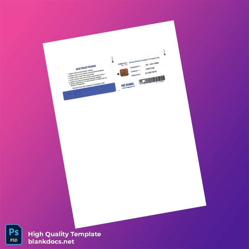 Bangladesh Dhaka Electric Supply Company Ltd Editable Utility Bill Template in Word and PDF formats