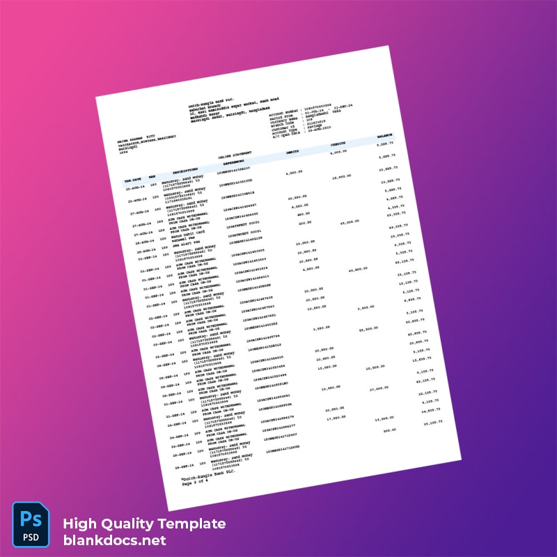 Bangladesh Dutch-Bangla Bank PLC Bank Statement Template in Word and PDF formats page 2