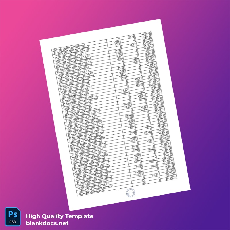 Bangladesh EXIM Bank Statement Template in Word and PDF formats page 4