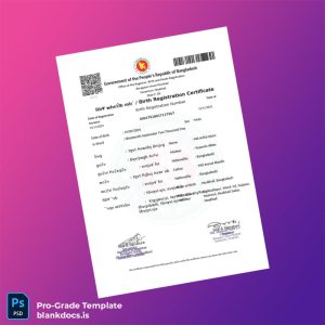 Blank Bangladesh Government Birth Registration Certificate Template (Word/PDF) Document Preview