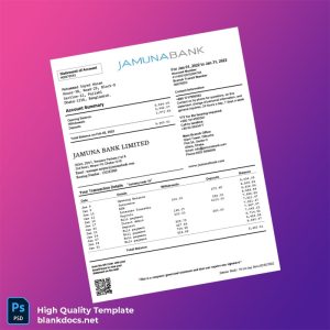 Bangladesh Jamuna Bank Statement Template in Word and PDF formats