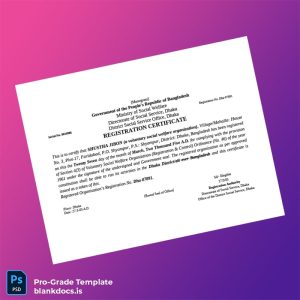 Blank Bangladesh Ministry of Social Welfare Registration Certificate Template (Word/PDF) Document Preview - BlankDocs