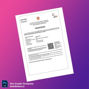 Blank Bangladesh Office of the Chief Controller of Imports and Exports Export Registration Certificate Template in Word and PDF format Document Preview