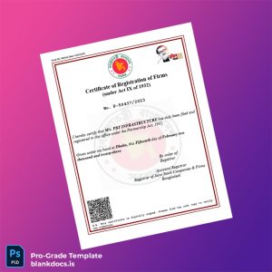 Blank Bangladesh Registrar of Joint Stock Companies Firms Certificate of Registration of Firms Template (Word/PDF) Document Preview - BlankDocs