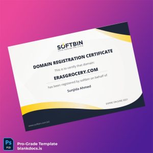Blank Bangladesh Softbin Domain Registration Certificate Template (Word/PDF) Document Preview - BlankDocs