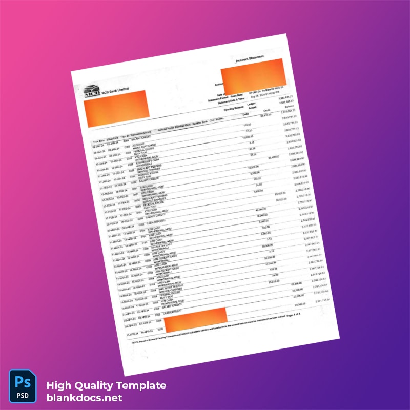 Bank Statement Sample - B Template in Word and PDF formats page 2