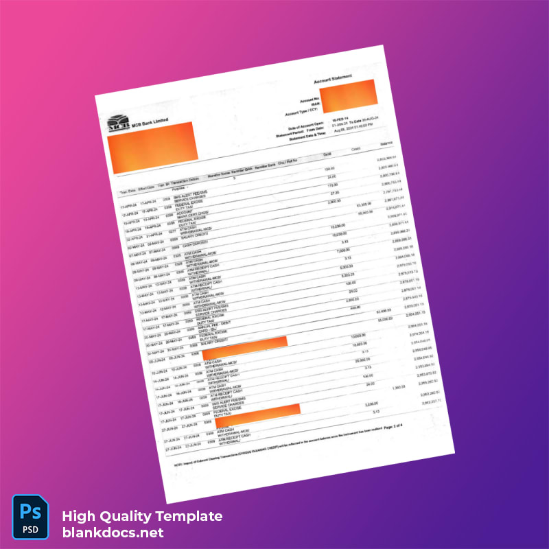 Bank Statement Sample - B Template in Word and PDF formats page 3