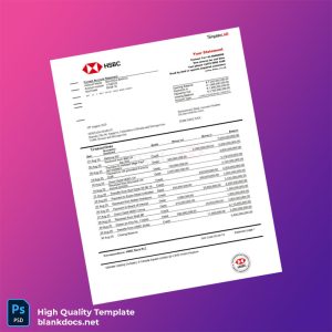 Bosnia and Herzegovina HSBC Bank Statement Template in Word and PDF formats