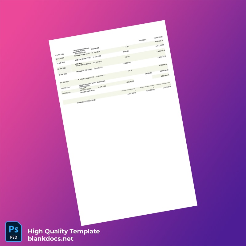 Burundi KCB Bank Statement Template in Word and PDF formats page 2