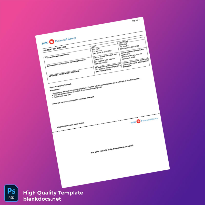Canada BMO Bank Statement Template in Word and PDF formats page 3