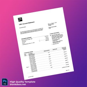 Canada CIBC Bank Statement Template in Word and PDF formats