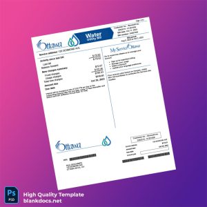 Canada City Of Ottawa Editable Water Bill Template in Word and PDF formats