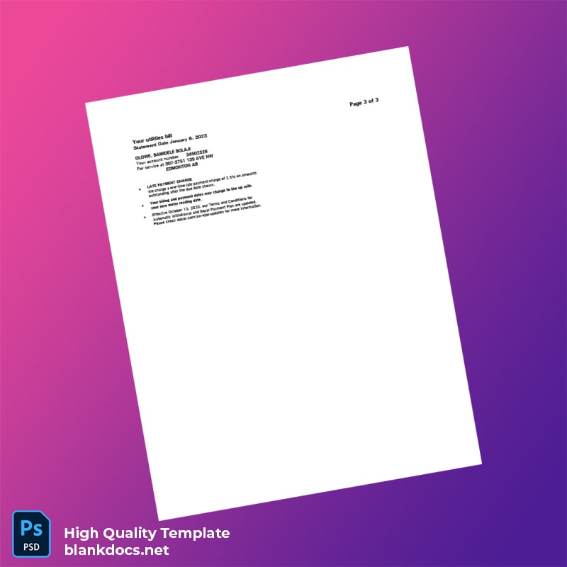 Canada EPCOR Editable Electricity Bill Template in Word and PDF formats page 3