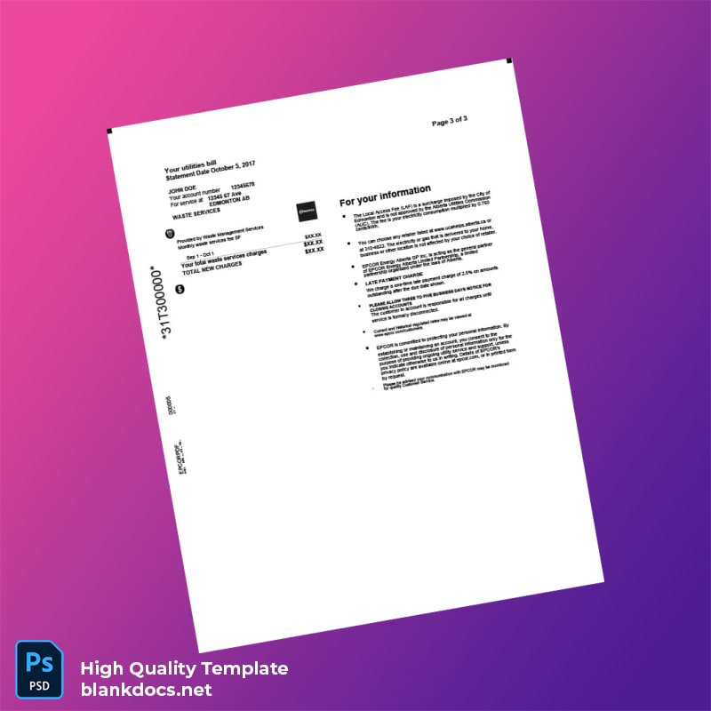 Canada EPCOR Editable Utility Bill Template in Word and PDF formats page 3