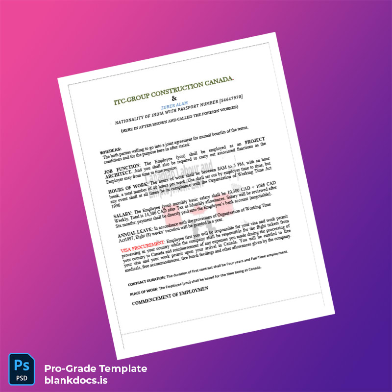 Blank Canada ITC-Group Construction Employment Verification Letter Template in Word and PDF formats page 2 Document Preview - BlankDocs