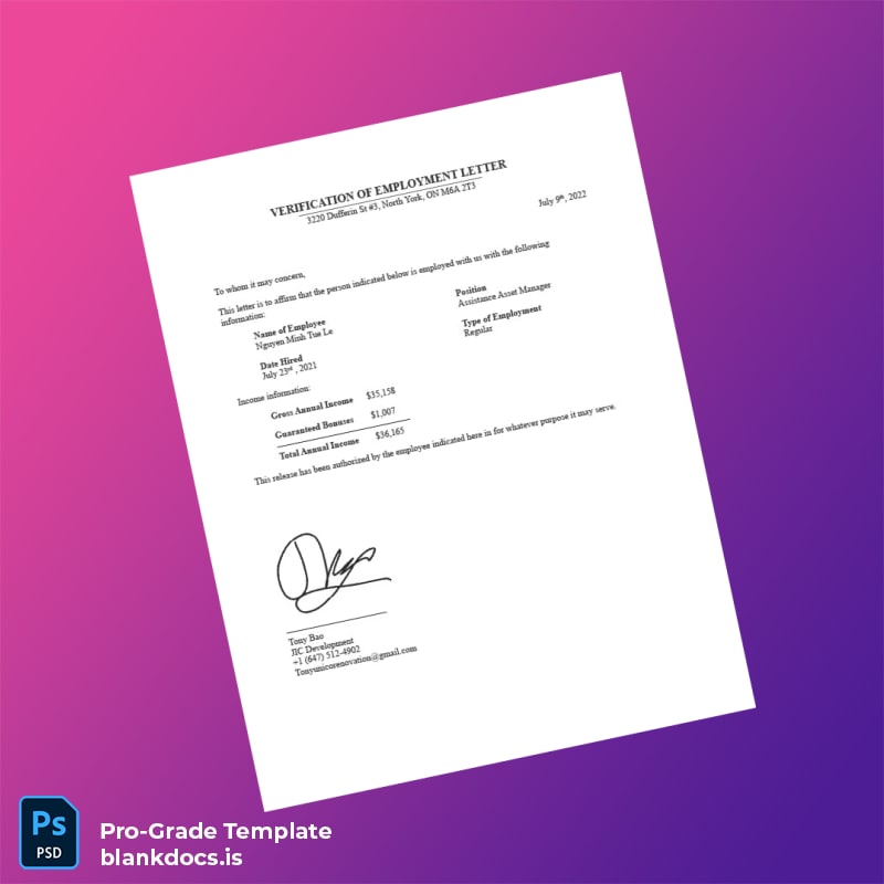 Blank Canada JIC Development Employment Verification Letter Template (Word/PDF) Document Preview - BlankDocs