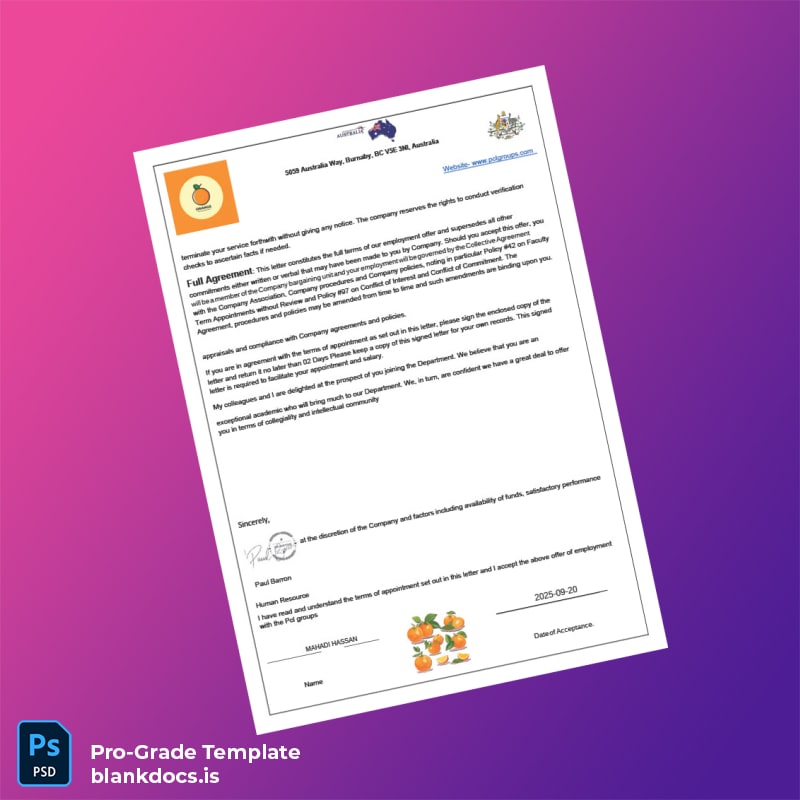 Blank Canada Paul Barron Employment Verification Letter Template in Word and PDF formats page 3 Document Preview - BlankDocs