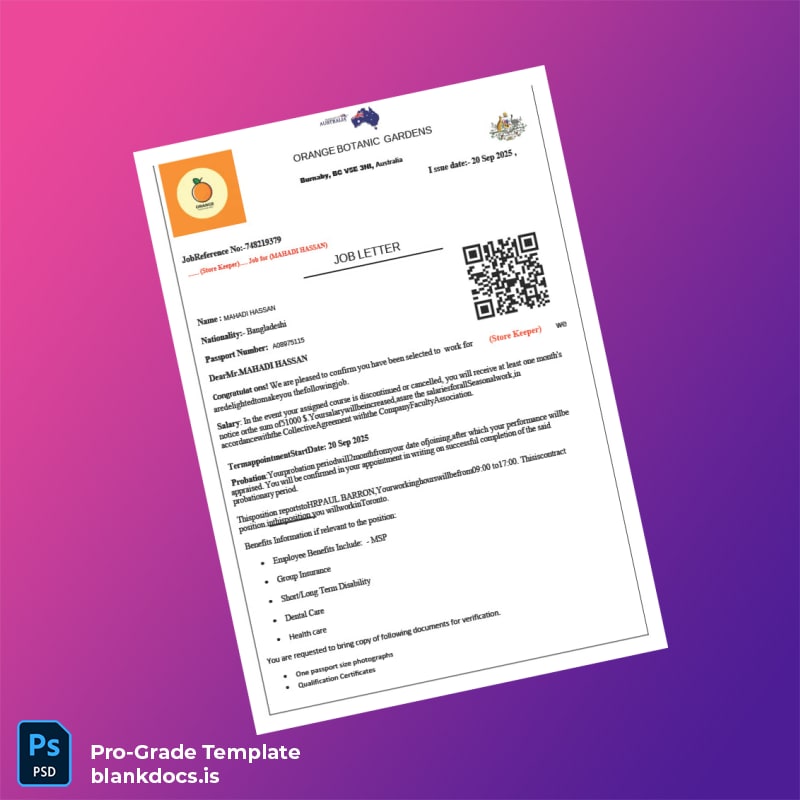 Blank Canada Paul Barron Employment Verification Letter Template (Word/PDF) Document Preview - BlankDocs
