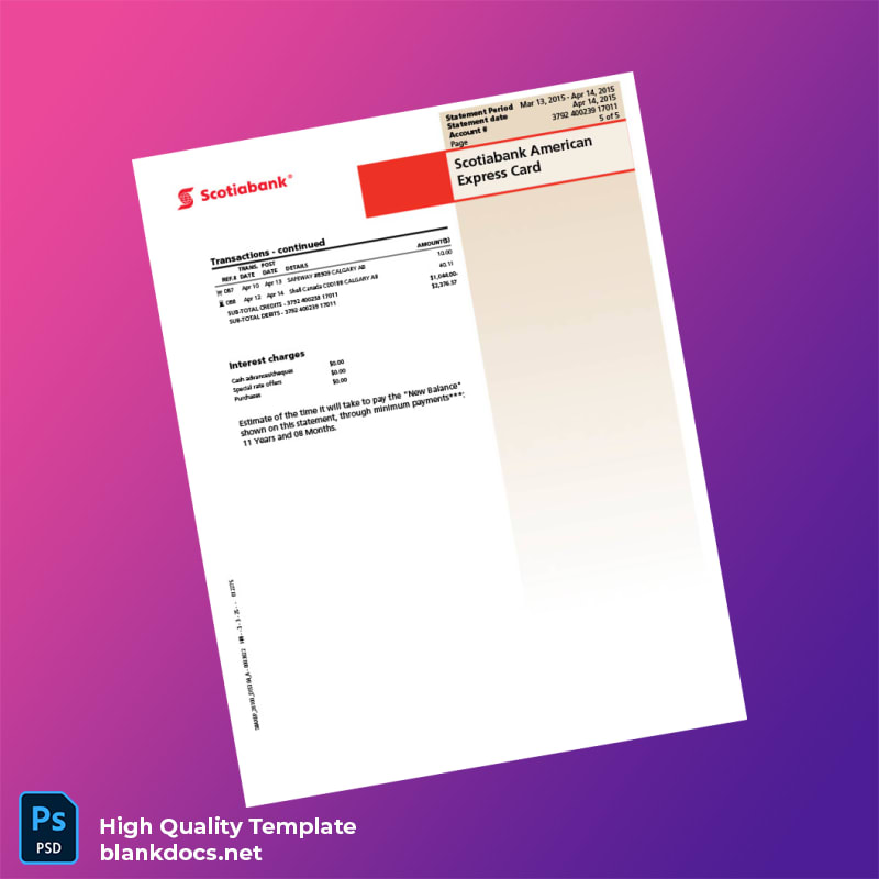 Canada Scotiabank Credit Card Statement Template in Word and PDF formats page 5