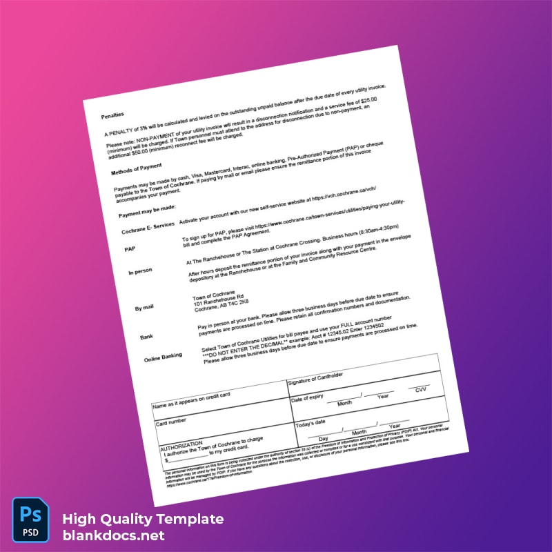 Canada Town Of Cochrane Editable Water Bill Template in Word and PDF formats page 2