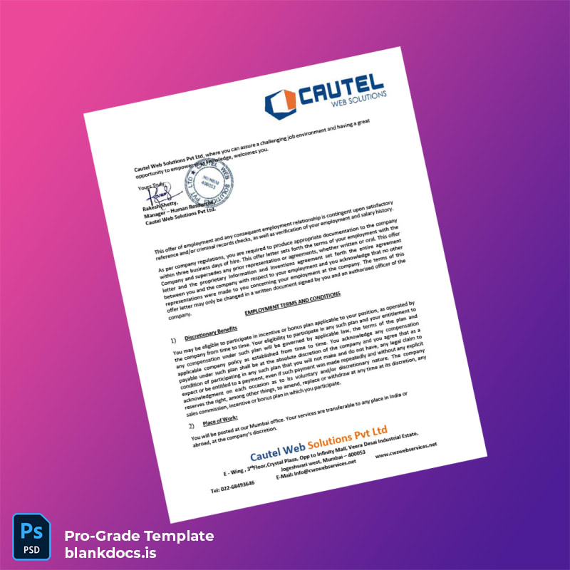 Blank Cautel Web Solutions Pvt Ltd Employment Verification Letter Template in Word and PDF formats page 2 Document Preview - BlankDocs