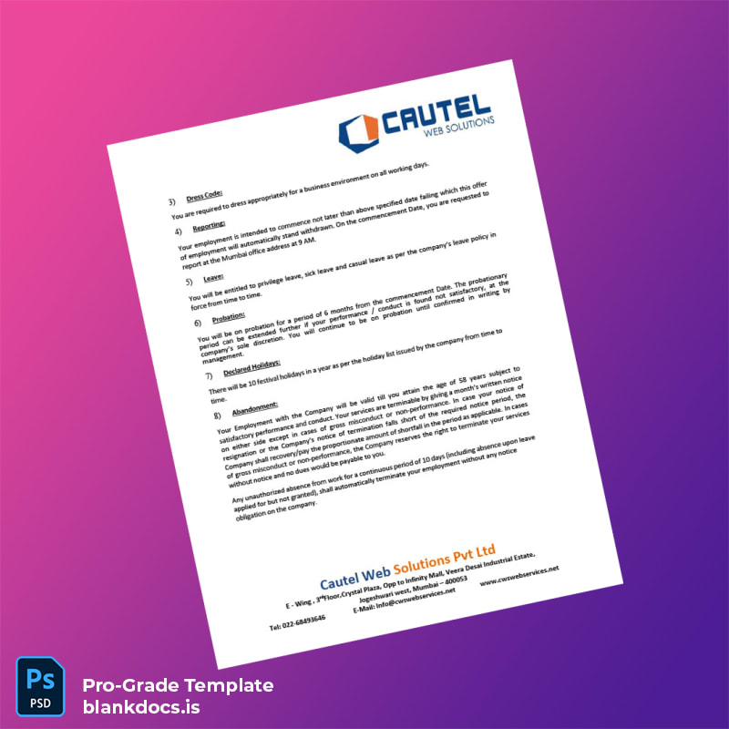 Blank Cautel Web Solutions Pvt Ltd Employment Verification Letter Template in Word and PDF formats page 3 Document Preview - BlankDocs