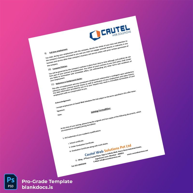 Blank Cautel Web Solutions Pvt Ltd Employment Verification Letter Template in Word and PDF formats page 4 Document Preview - BlankDocs
