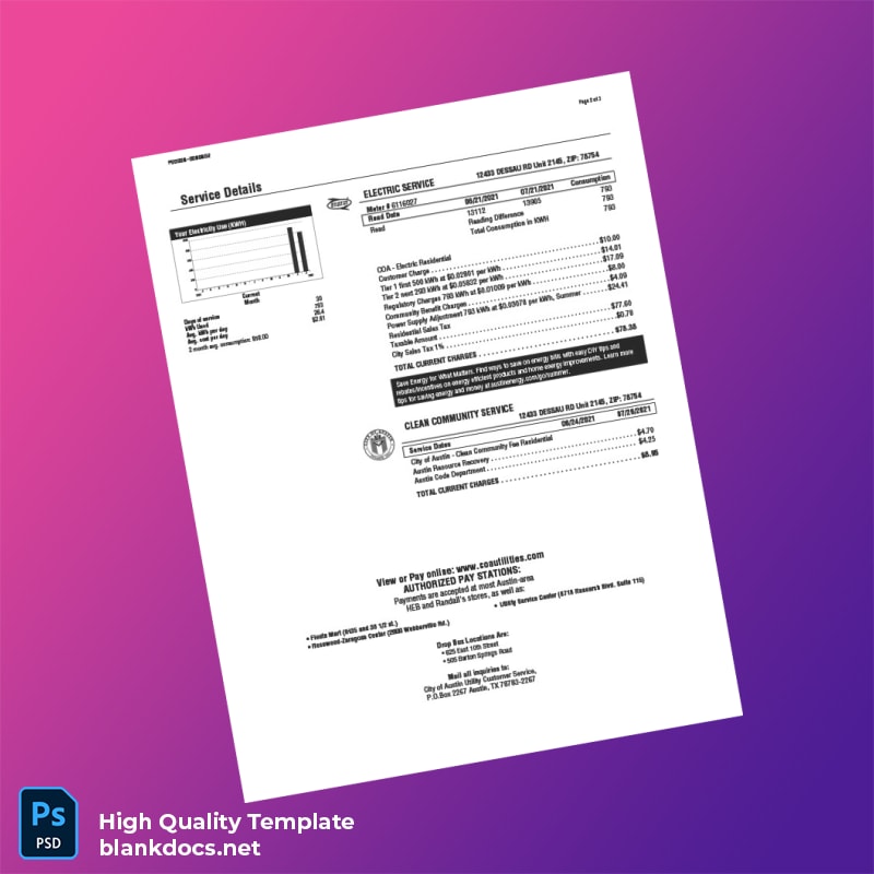 City Of Austin Editable Utility Bill Template in Word and PDF formats page 2