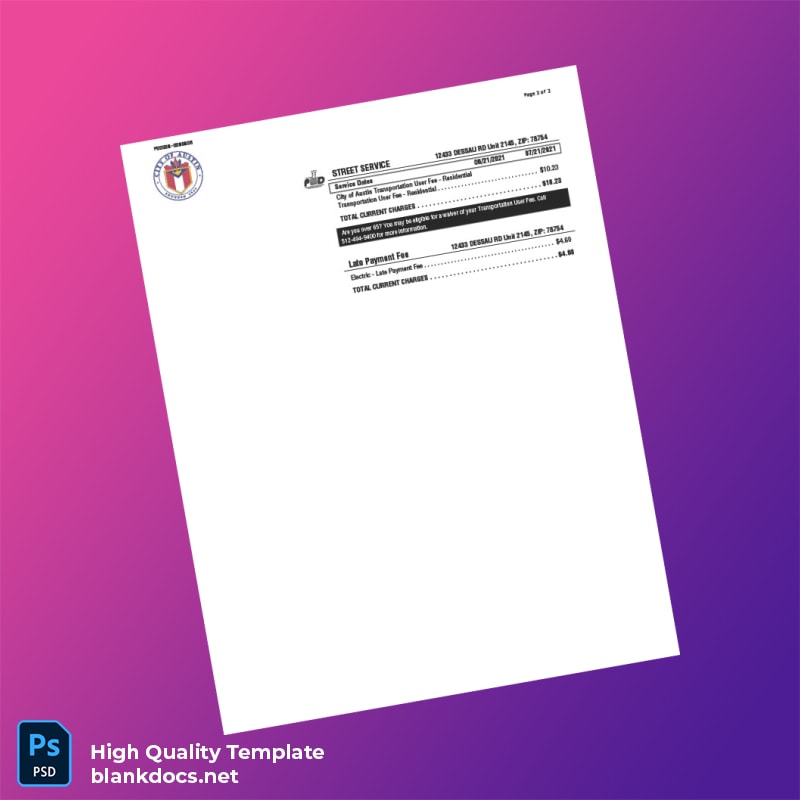 City Of Austin Editable Utility Bill Template in Word and PDF formats page 3